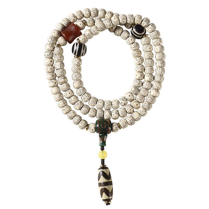 Buddha Stones Star Moon Bodhi Seed Dzi Bead Wisdom Hand-Woven Tibetan 108 Bead Mala - image 3