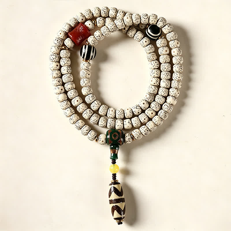 Buddha Stones Star Moon Bodhi Seed Dzi Bead Wisdom Hand-Woven Tibetan 108 Bead Mala - image 2