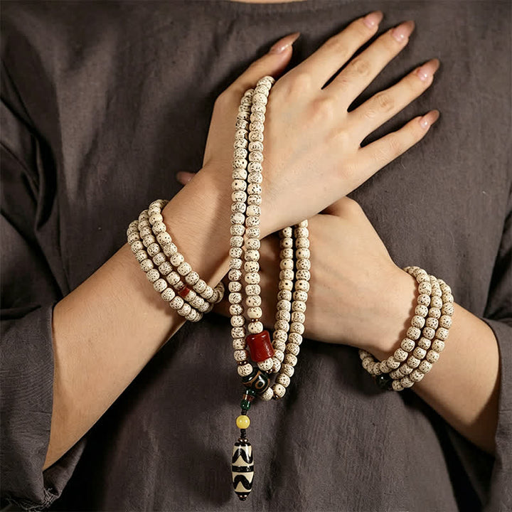 Buddha Stones Star Moon Bodhi Seed Dzi Bead Wisdom Hand-Woven Tibetan 108 Bead Mala - image 7