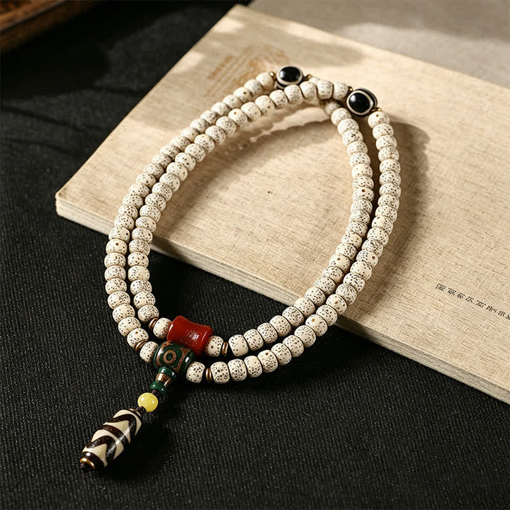 Buddha Stones Star Moon Bodhi Seed Dzi Bead Wisdom Hand-Woven Tibetan 108 Bead Mala - image 1