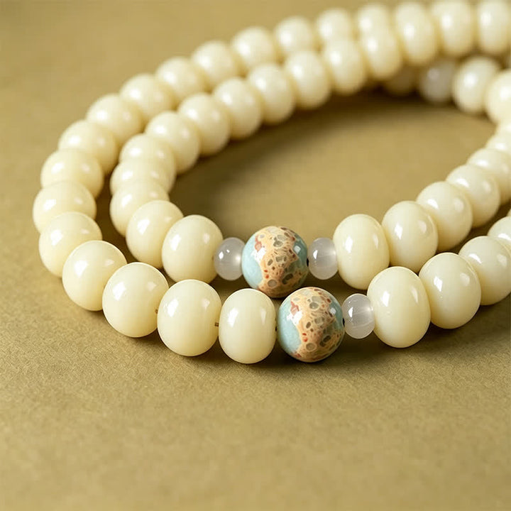 Buddha Stones White Bodhi Seed Bodhisattva Tara Hope Hand-Woven Ethnic 108 Bead Mala - image 11