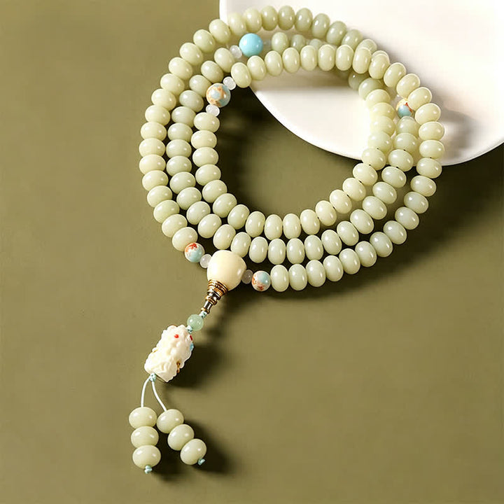 Buddha Stones White Bodhi Seed Bodhisattva Tara Hope Hand-Woven Ethnic 108 Bead Mala - image 2