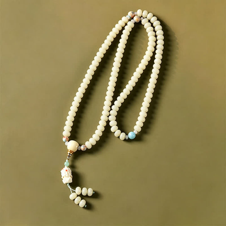 Buddha Stones White Bodhi Seed Bodhisattva Tara Hope Hand-Woven Ethnic 108 Bead Mala - image 3