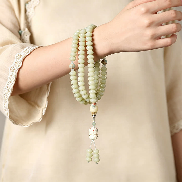 Buddha Stones White Bodhi Seed Bodhisattva Tara Hope Hand-Woven Ethnic 108 Bead Mala - image 4