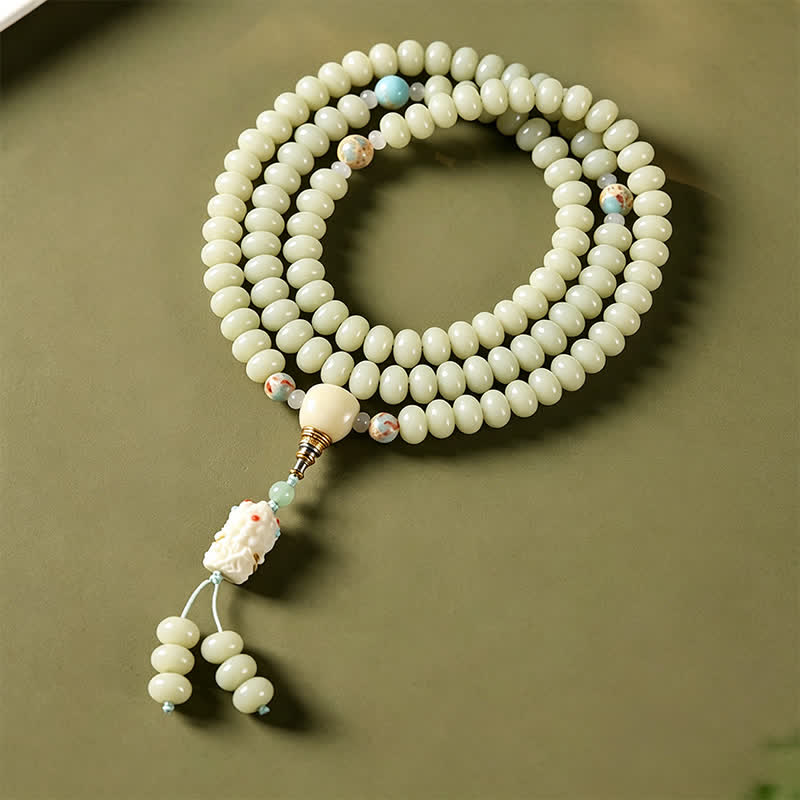Buddha Stones White Bodhi Seed Bodhisattva Tara Hope Hand-Woven Ethnic 108 Bead Mala - image 1