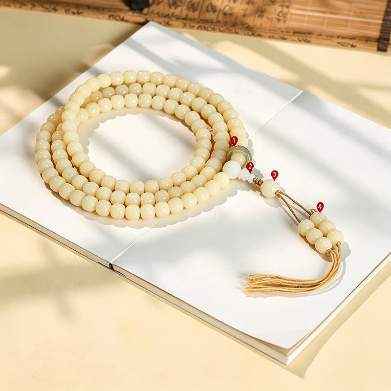 Buddha Stones Bodhi Root Lotus Pendant Purity 108 Bead Hand Polished Round Mala - image 1