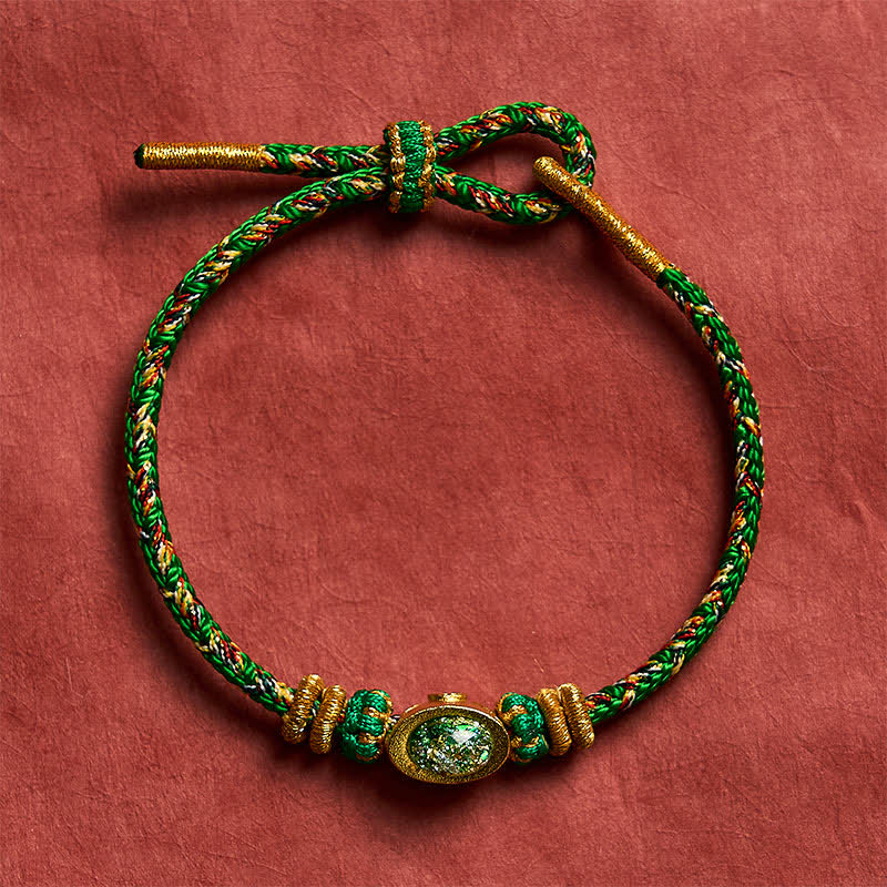 Buddha Stones Five Color Hand Woven Green String Green Ingots And Plum Blossom Amulets Protection Adjustable Bracelet - image 3