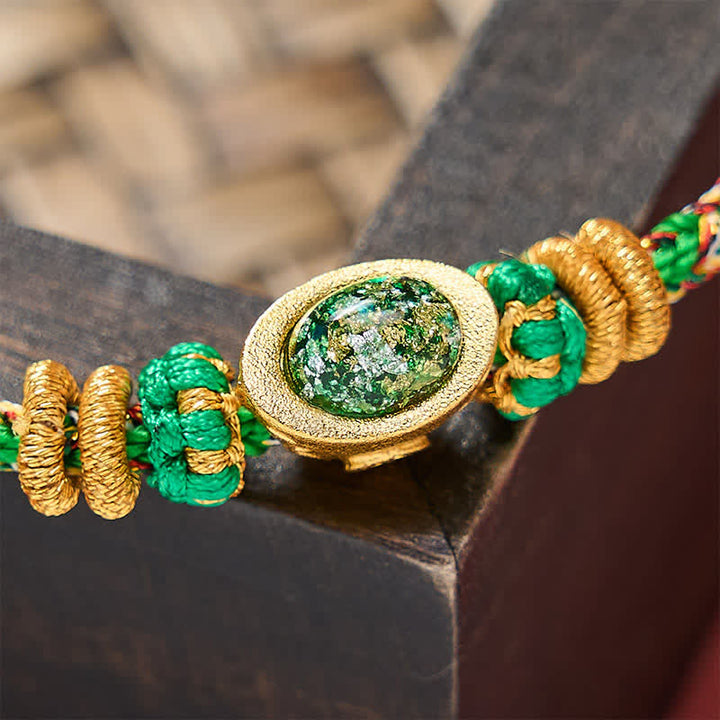 Buddha Stones Five Color Hand Woven Green String Green Ingots And Plum Blossom Amulets Protection Adjustable Bracelet - image 7