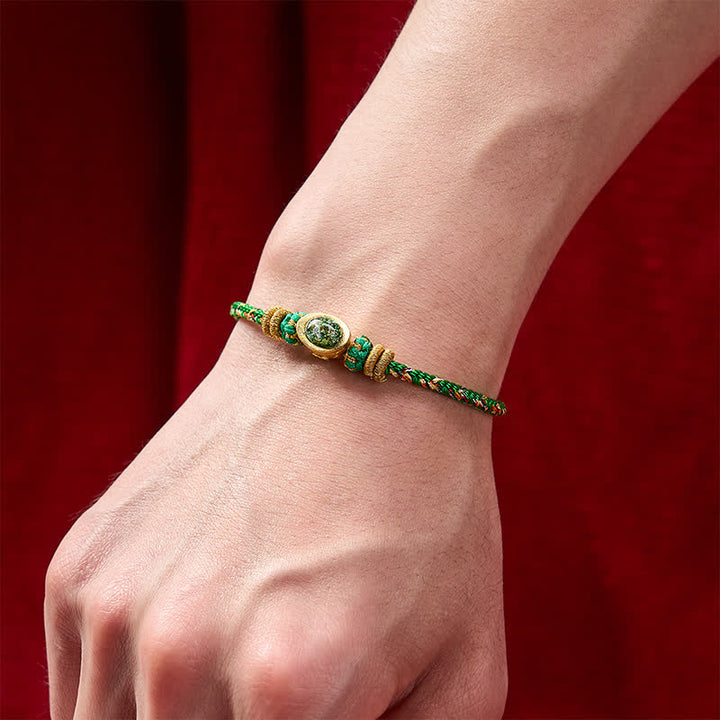 Buddha Stones Five Color Hand Woven Green String Green Ingots And Plum Blossom Amulets Protection Adjustable Bracelet - image 6