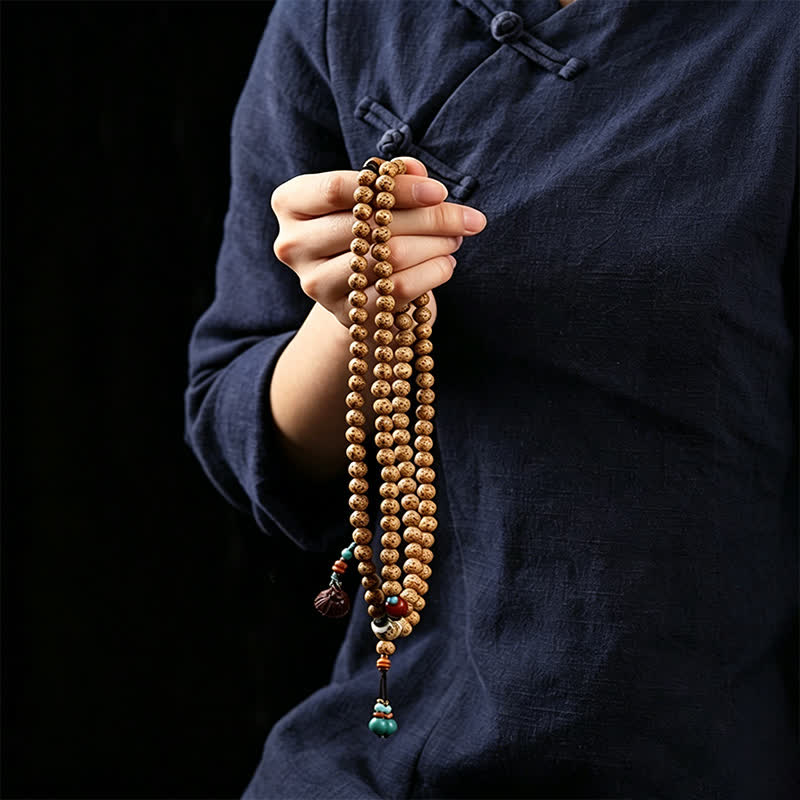 Buddha Stones Star Moon Bodhi Seed Lotus Pod Handcrafted Wisdom Round 108 Bead Mala - image 10