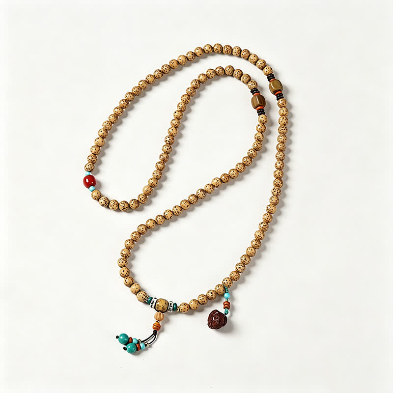 Buddha Stones Star Moon Bodhi Seed Lotus Pod Handcrafted Wisdom Round 108 Bead Mala - image 3