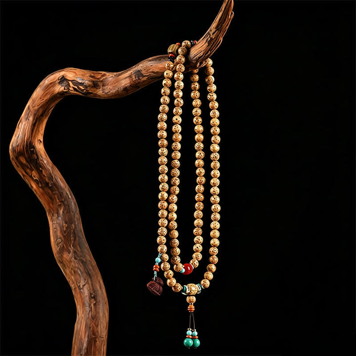 Buddha Stones Star Moon Bodhi Seed Lotus Pod Handcrafted Wisdom Round 108 Bead Mala - image 8