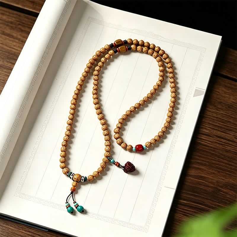 Buddha Stones Star Moon Bodhi Seed Lotus Pod Handcrafted Wisdom Round 108 Bead Mala - image 2