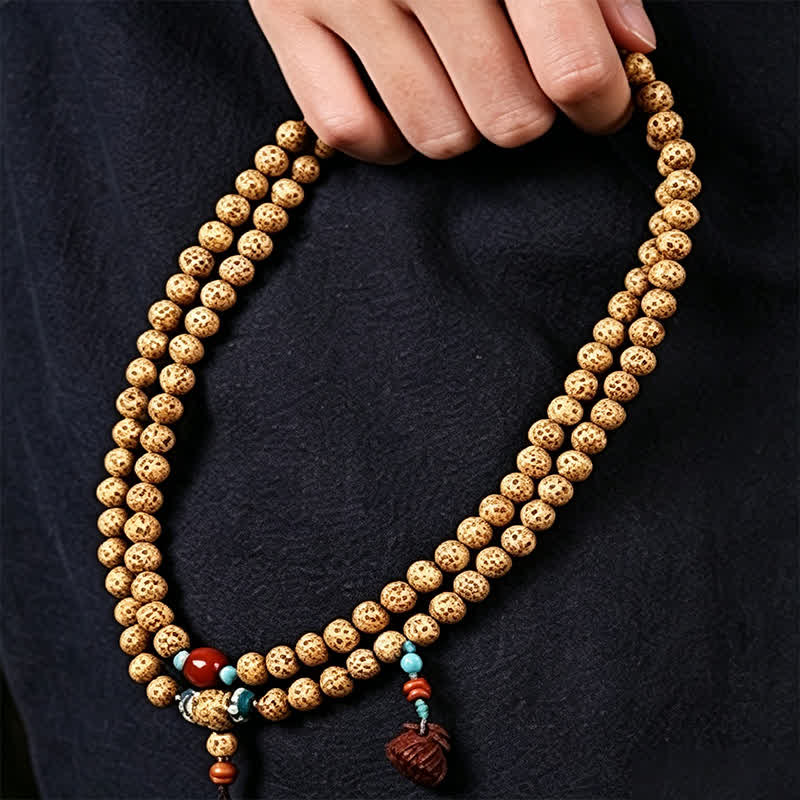 Buddha Stones Star Moon Bodhi Seed Lotus Pod Handcrafted Wisdom Round 108 Bead Mala - image 9