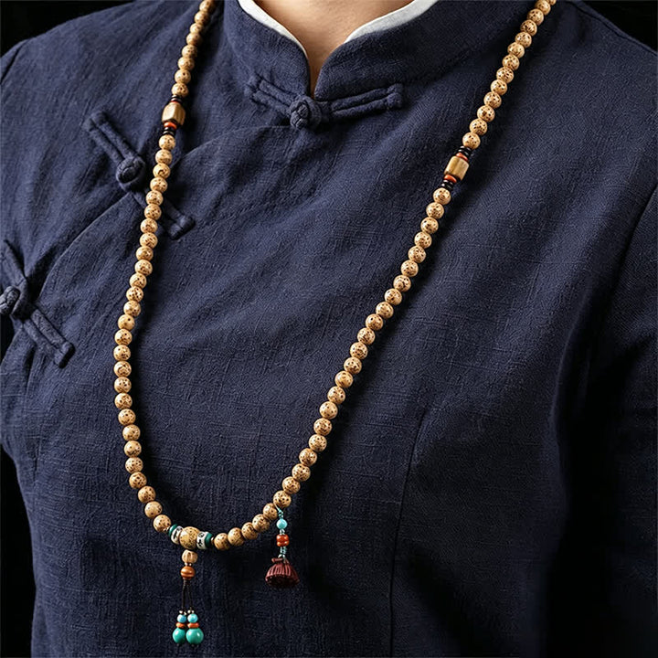 Buddha Stones Star Moon Bodhi Seed Lotus Pod Handcrafted Wisdom Round 108 Bead Mala - image 11