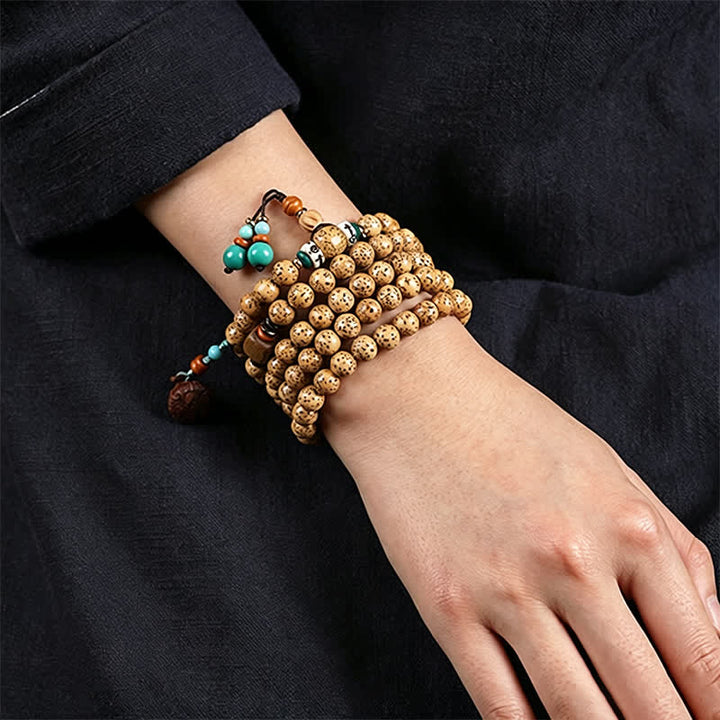 Buddha Stones Star Moon Bodhi Seed Lotus Pod Handcrafted Wisdom Round 108 Bead Mala - image 4