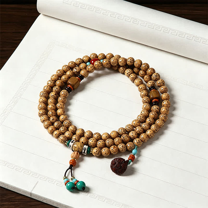 Buddha Stones Star Moon Bodhi Seed Lotus Pod Handcrafted Wisdom Round 108 Bead Mala - Buddha(Compassion ♥ Serenity) - image 0