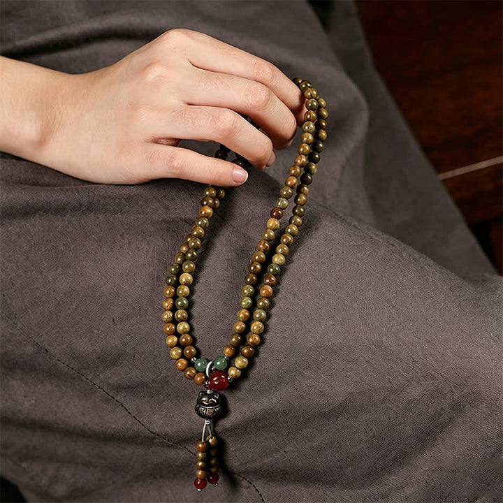 Buddha Stones Green Sandalwood Serenity Hand-Woven Cat Charm Retro Ethnic Mala - image 11