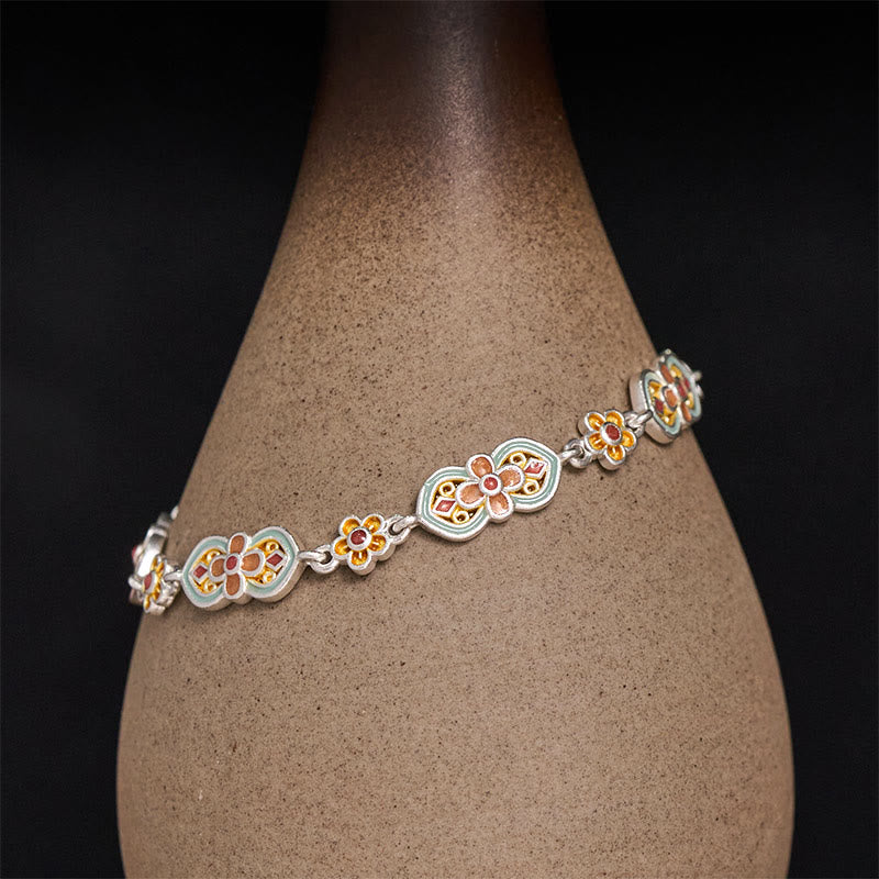 Buddha Stones Copper Enamel Floral Pattern Healing Bracelet - image 0