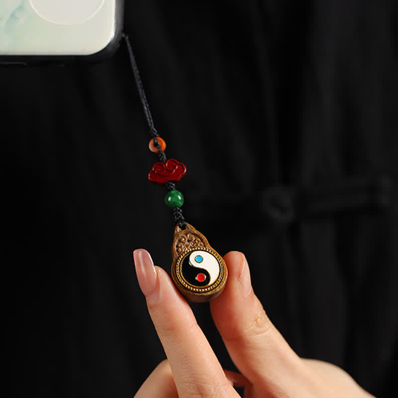 Buddha Stones Green Sandalwood Bagua Yin Yang Protection Gourd Phone Hanging Decoration - Green Sandalwood(Meditation ♥ Healing) - image 13