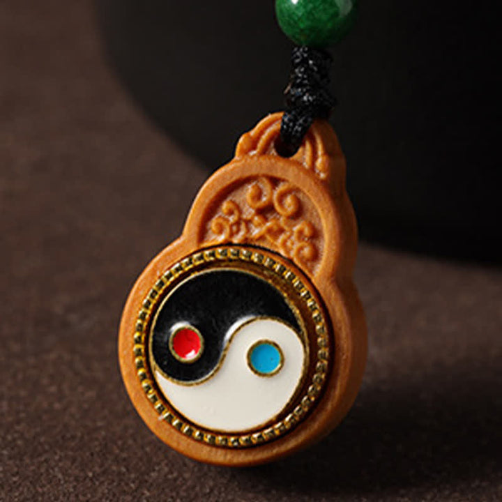 Buddha Stones Green Sandalwood Bagua Yin Yang Protection Gourd Phone Hanging Decoration - image 10