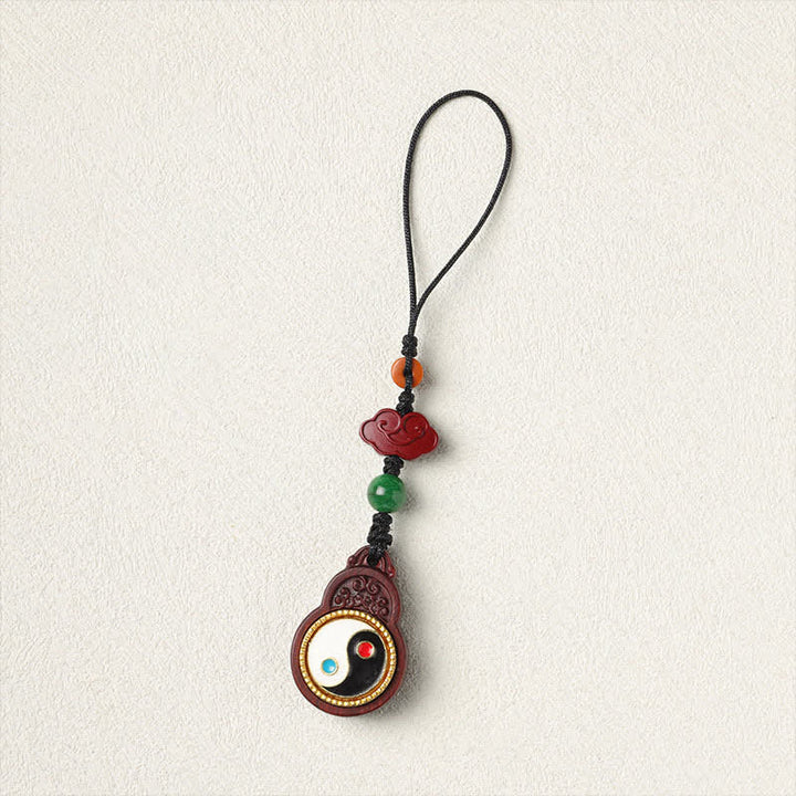 Buddha Stones Green Sandalwood Bagua Yin Yang Protection Gourd Phone Hanging Decoration - image 19
