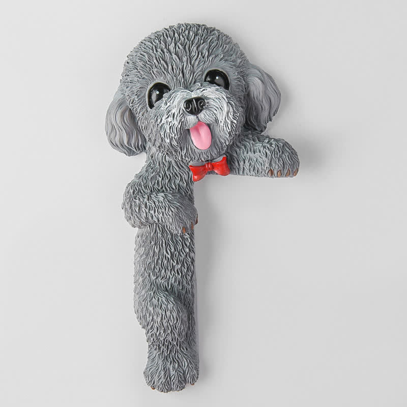 Buddha Stones Hand-Painted Resin Dog 3D Cute Decorative Switch Wall Sticker - White-Muzzled Teddy-Left Standing - image 41