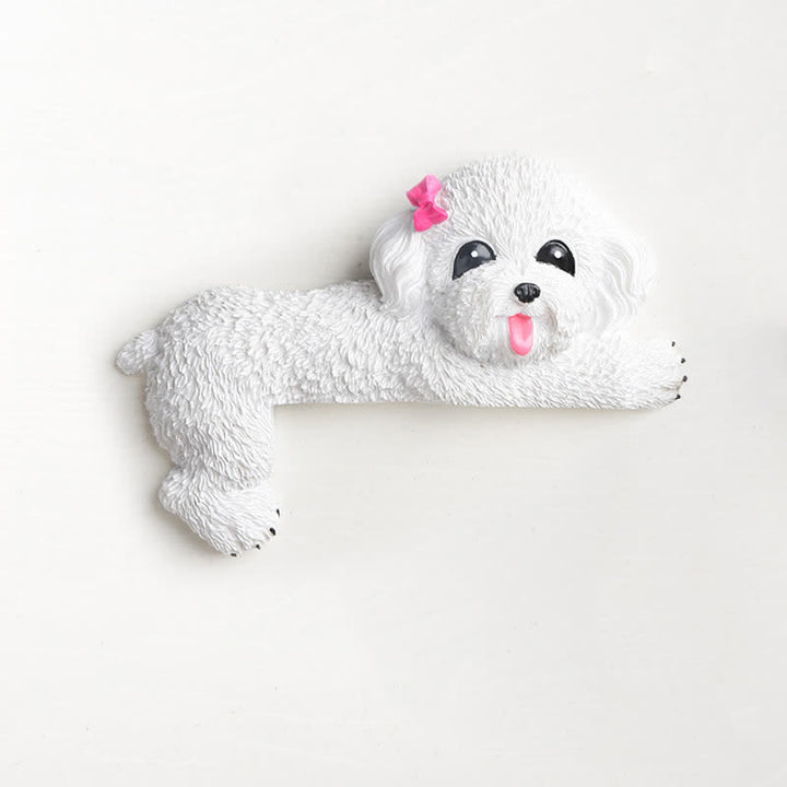 Buddha Stones Hand-Painted Resin Dog 3D Cute Decorative Switch Wall Sticker - White Teddy-Left Lying - image 34