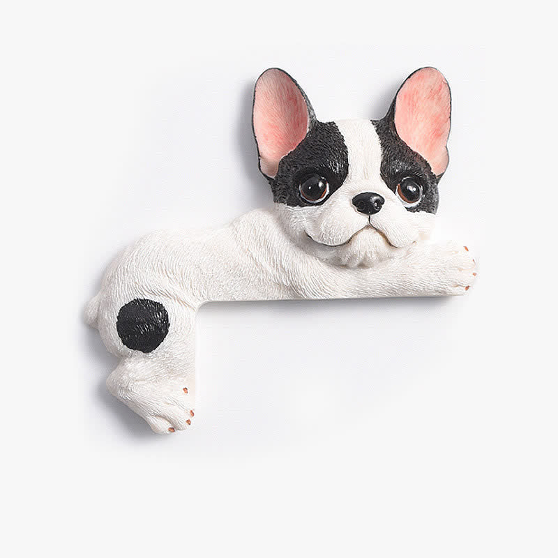 Buddha Stones Hand-Painted Resin Dog 3D Cute Decorative Switch Wall Sticker - Black & White French Bulldog-Left Lying - image 3