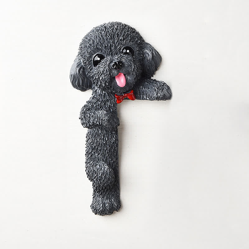 Buddha Stones Hand-Painted Resin Dog 3D Cute Decorative Switch Wall Sticker - Dark Gray Teddy-Left Standing - image 57