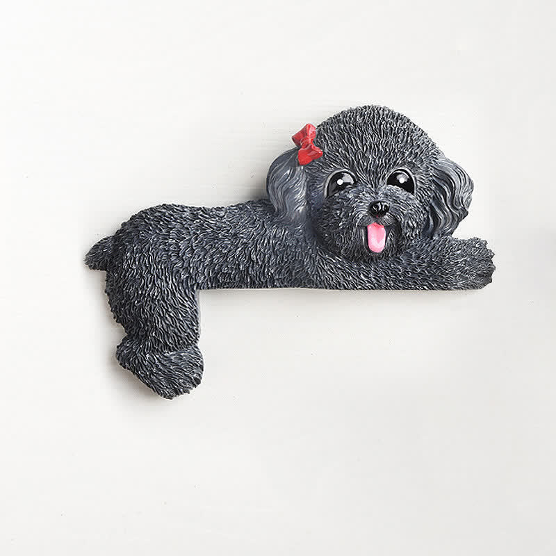 Buddha Stones Hand-Painted Resin Dog 3D Cute Decorative Switch Wall Sticker - Dark Gray Teddy-Left Lying - image 59