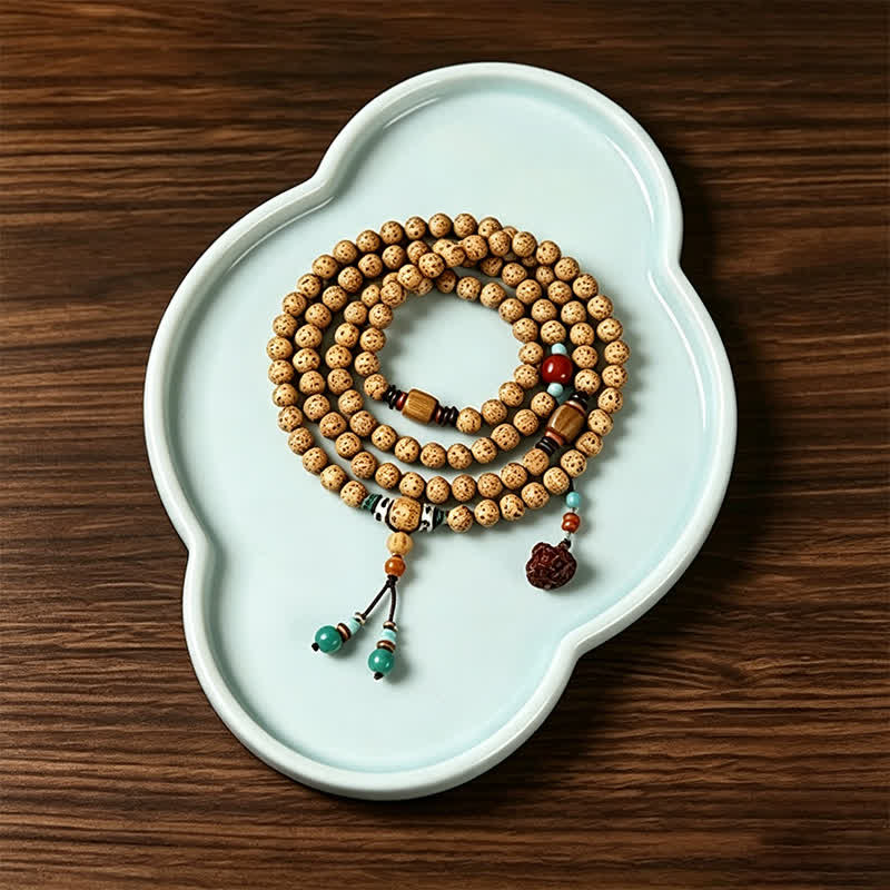 Buddha Stones Star Moon Bodhi Seed Lotus Pod Handcrafted Wisdom Round 108 Bead Mala - image 1