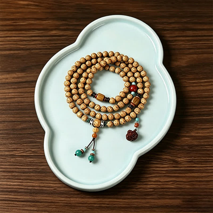 Buddha Stones Star Moon Bodhi Seed Lotus Pod Handcrafted Wisdom Round 108 Bead Mala - image 1