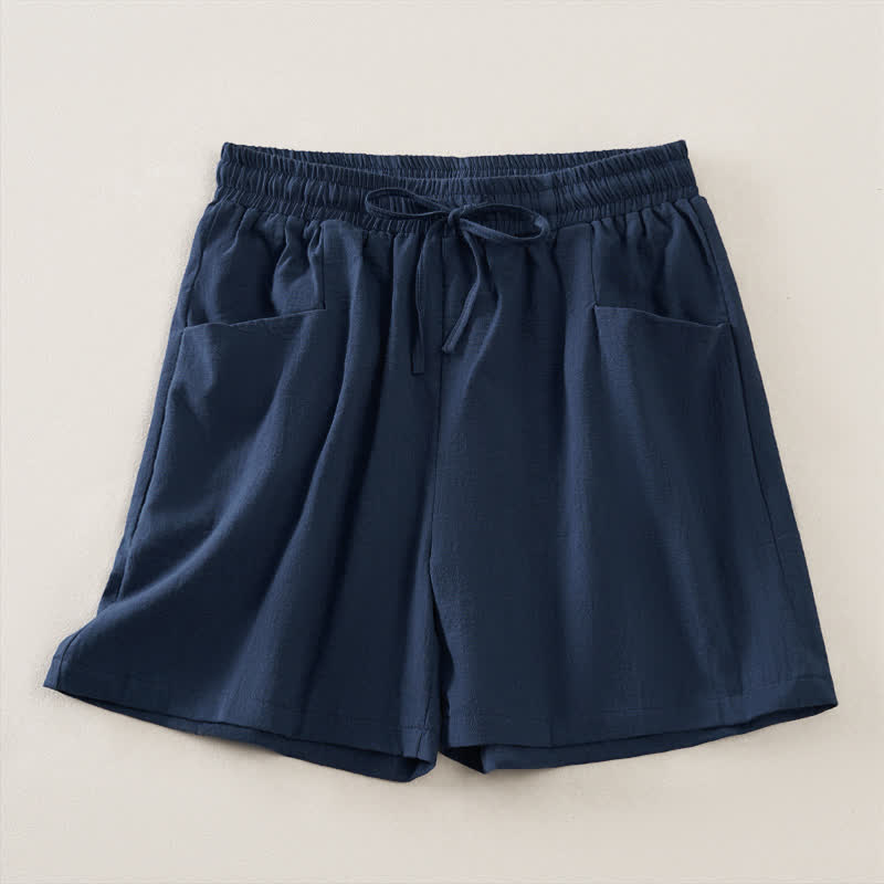 Buddha Stones Summer Casual Minimalist Drawstring Solid Women's Shorts With Pocket - MidnightBlue - US14, UK/AU18, EU46 (2XL) - image 0