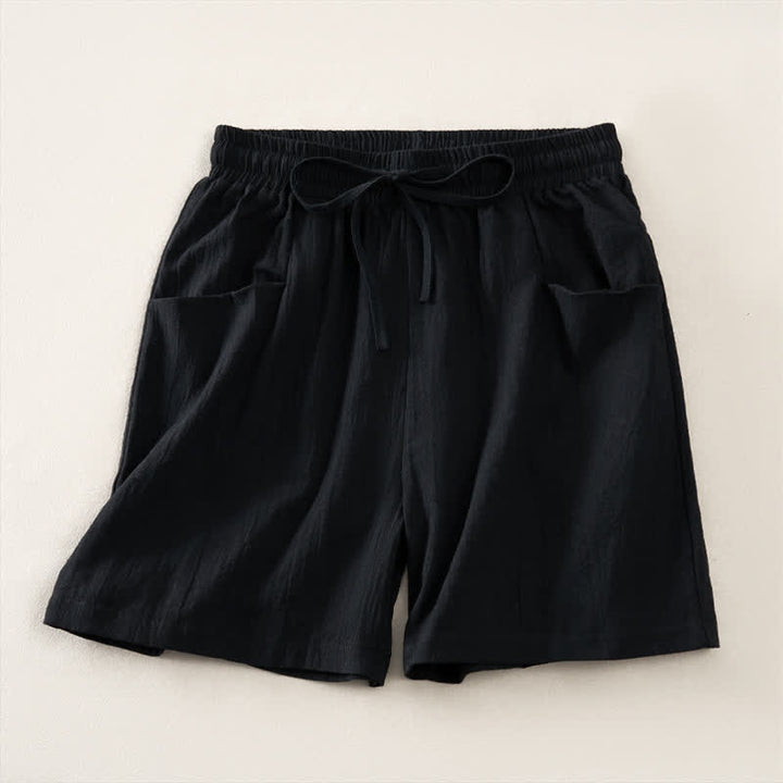 Buddha Stones Summer Casual Minimalist Drawstring Solid Women's Shorts With Pocket - Black - US14, UK/AU18, EU46 (2XL) - image 7