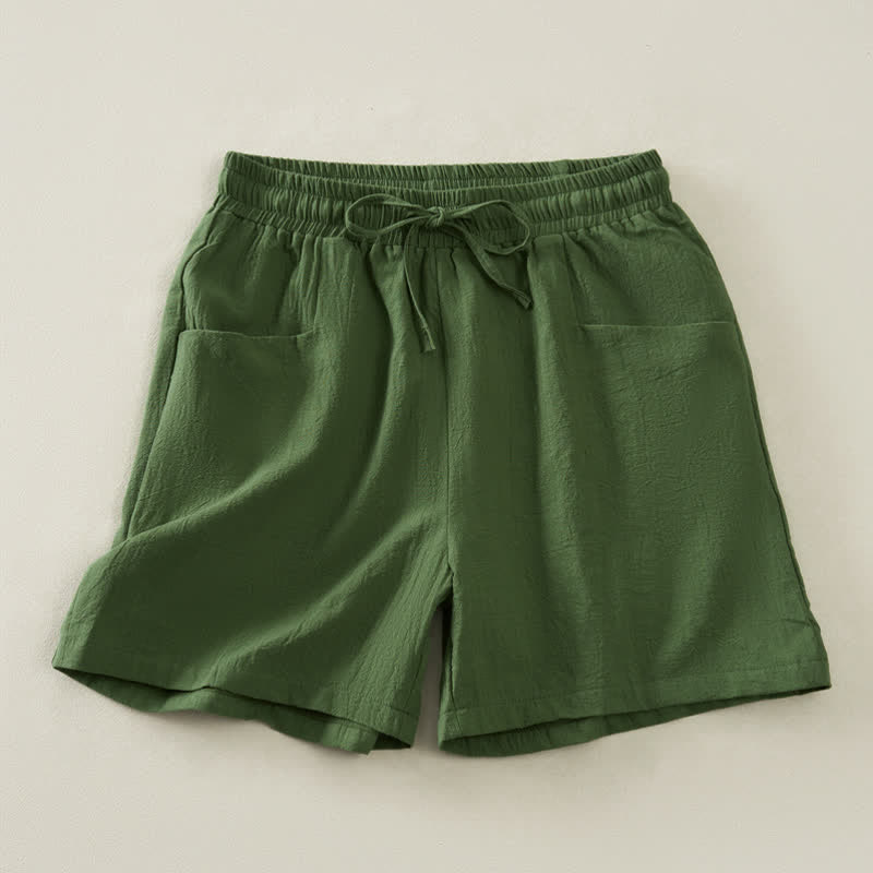 Buddha Stones Summer Casual Minimalist Drawstring Solid Women's Shorts With Pocket - OliveDrab - US14, UK/AU18, EU46 (2XL) - image 14