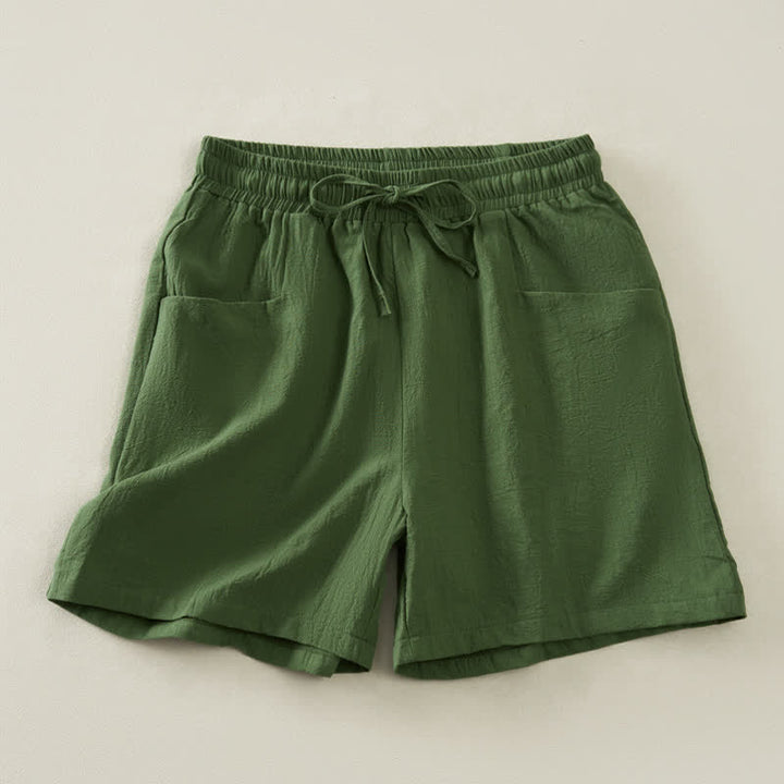 Buddha Stones Summer Casual Minimalist Drawstring Solid Women's Shorts With Pocket - OliveDrab - US14, UK/AU18, EU46 (2XL) - image 14