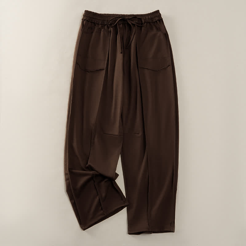 Buddha Stones Summer Casual Minimalist Drawstring Patch Pocket Solid Ankle Pants Women's Straight Leg Pants With Pocket - SaddleBrown - US8-10, UK/AU12-14, EU40-42 (2XL) - image 18