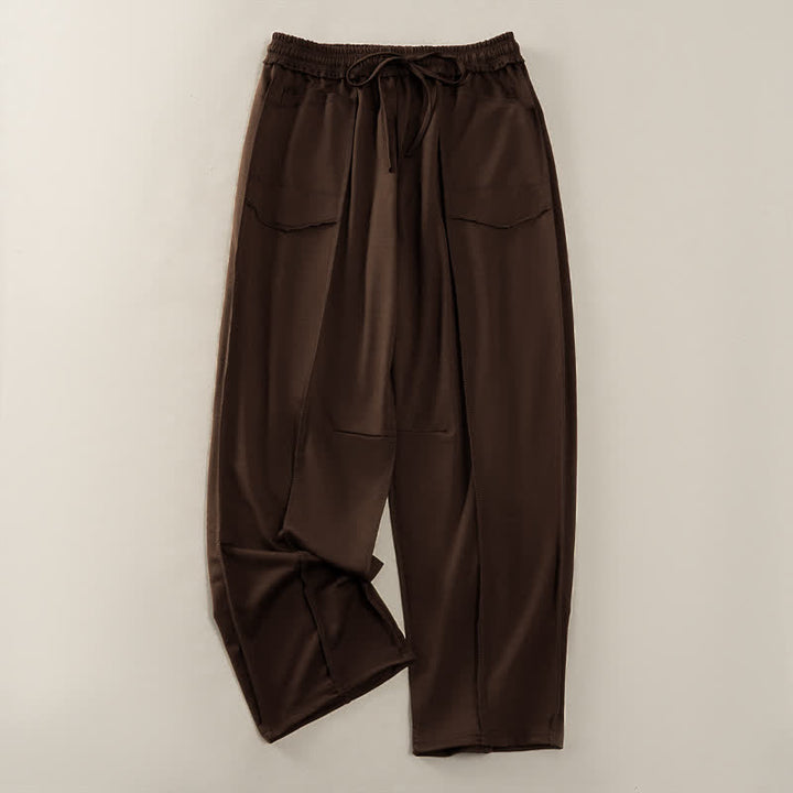 Buddha Stones Summer Casual Minimalist Drawstring Patch Pocket Solid Ankle Pants Women's Straight Leg Pants With Pocket - SaddleBrown - US8-10, UK/AU12-14, EU40-42 (2XL) - image 18