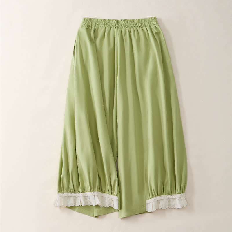 Buddha Stones Summer Casual Vintage Solid Cropped Pants Women's Wide Leg Pants With Pocket - image 9