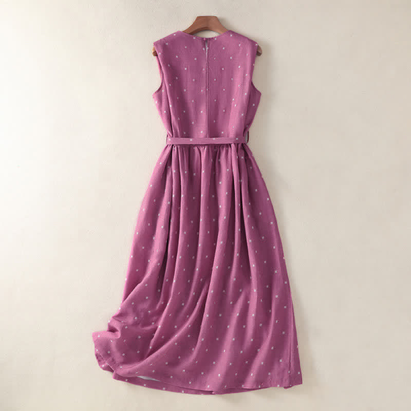 Buddha Stones Summer Elegant Casual Drawstring Polka Dot Women's Summer Sleeveless Dresse With Pocket - image 1