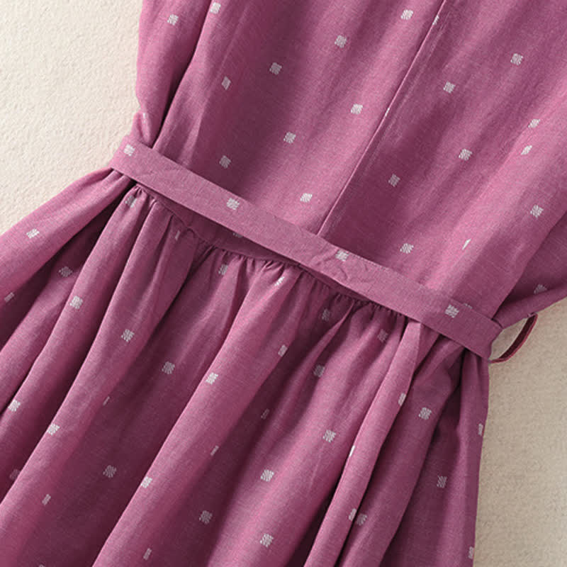 Buddha Stones Summer Elegant Casual Drawstring Polka Dot Women's Summer Sleeveless Dresse With Pocket - image 7