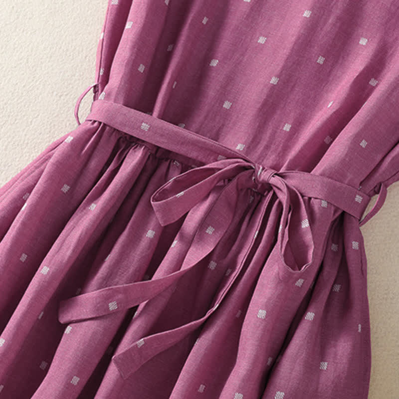 Buddha Stones Summer Elegant Casual Drawstring Polka Dot Women's Summer Sleeveless Dresse With Pocket - image 6