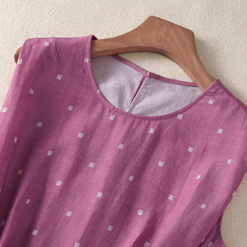Buddha Stones Summer Elegant Casual Drawstring Polka Dot Women's Summer Sleeveless Dresse With Pocket - image 3