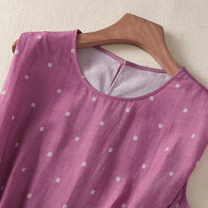 Buddha Stones Summer Elegant Casual Drawstring Polka Dot Women's Summer Sleeveless Dresse With Pocket - image 3