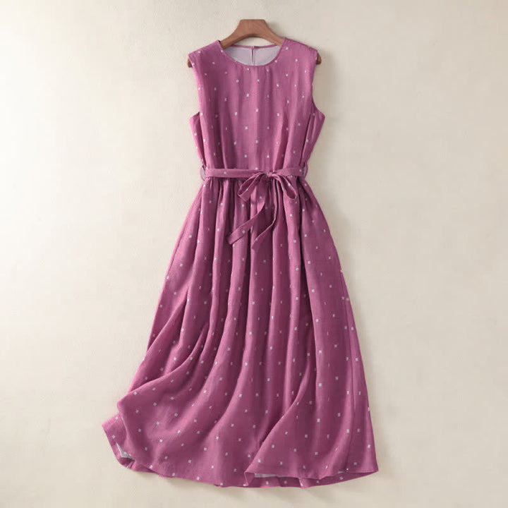 Buddha Stones Summer Elegant Casual Drawstring Polka Dot Women's Summer Sleeveless Dresse With Pocket - PaleVioletRed - US14, UK/AU18, EU46 (2XL) - image 0