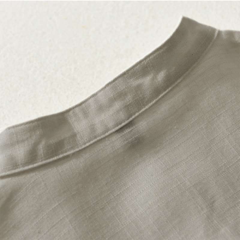 Buddha Stones Summer Casual Tang Style Mandarin Collar Button-Up Solid Men's Short Sleeve Shirts With Pocket - image 10