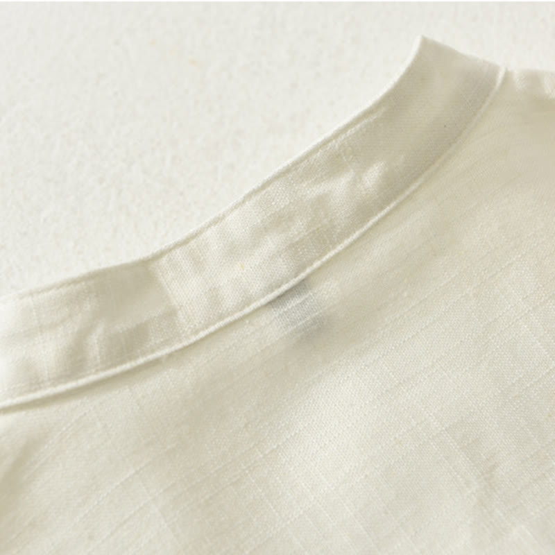 Buddha Stones Summer Casual Tang Style Mandarin Collar Button-Up Solid Men's Short Sleeve Shirts With Pocket - image 3