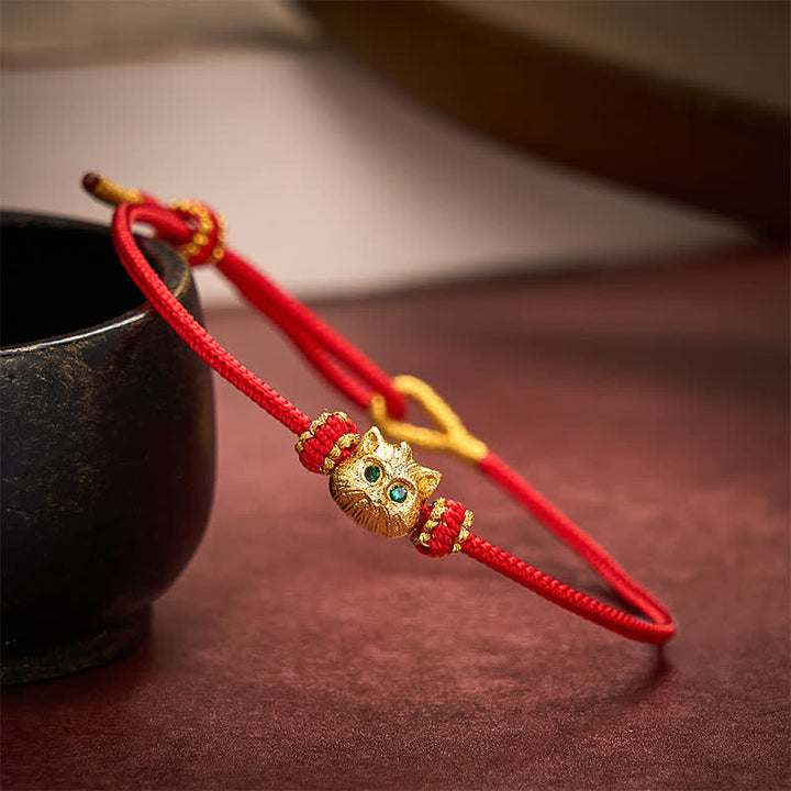 Buddha Stones Hand Woven Red String Cute Cat Luck Bracelet - image 2