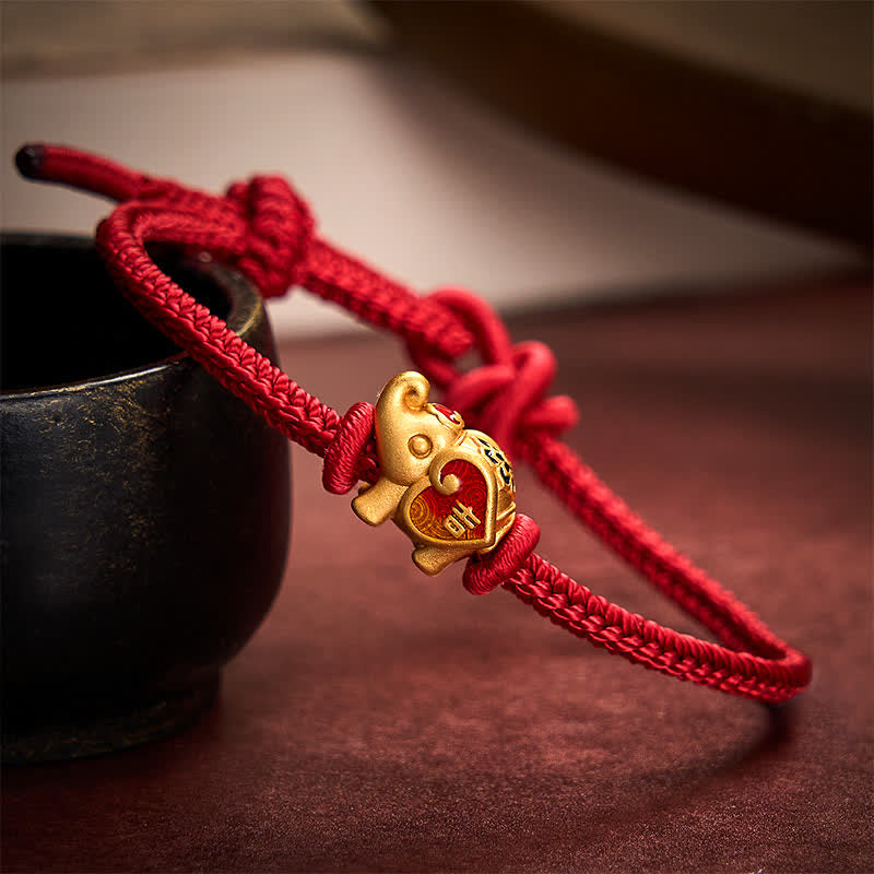 Buddha Stones Handmade Red String Elephant Love Heart Protection Braided Adjustable Bracelet - Dark Red - 5.91-7.48 in (15-19cm) - image 0